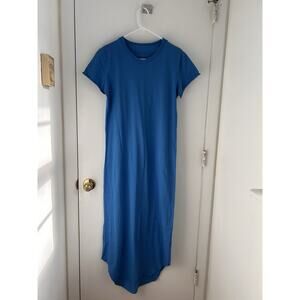 Frank & Eileen Deep Sea Blue Harper Maxi Tee Lab Dress Raw Hem Sleeves Size M